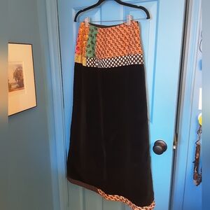 Black Velvet Long Skirt w Indian Print Cottons